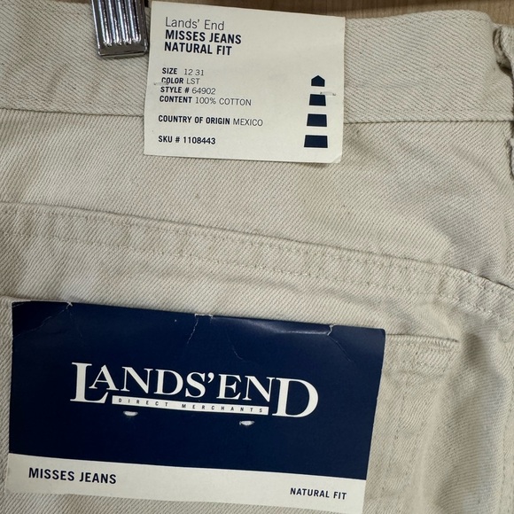 Lands' End Cream Straight Leg Jeans Classic Style - Picture 4 of 9